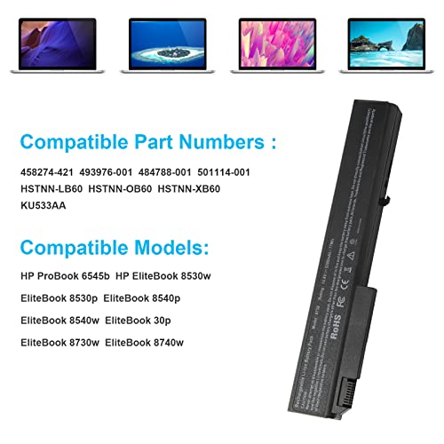 Futurebatt Battery for HP EliteBook 8530p 8530w 8540p 8730p 8540w 8730w 8740w HSTNN-LB60 - size: 8730 12.13 3.15 1.77in