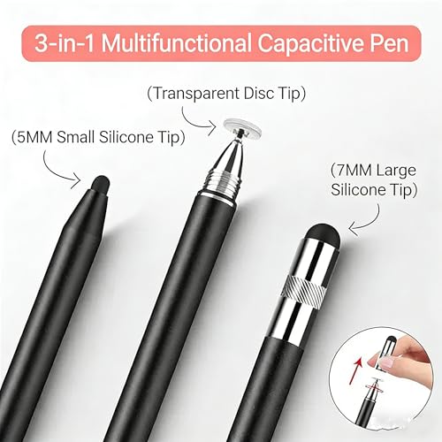 3in1 Stylus Pen for Samsung Galaxy Tab A11+/A11/A9+/A9/A8+/A8 Universal Android Pen Compatible with iOS/Microsoft/Android Tablet and Phones All Touch Devices (3in1 Black) - color: 3in1 Black