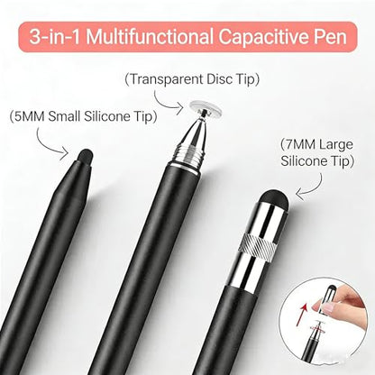 3in1 Stylus Pen for Samsung Galaxy Tab A11+/A11/A9+/A9/A8+/A8 Universal Android Pen Compatible with iOS/Microsoft/Android Tablet and Phones All Touch Devices (3in1 Black) - color: 3in1 Black