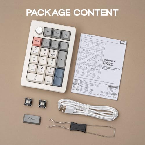 EPOMAKER EK21 VIA Gasket Number Pad w/ 1000mAh Battery, BT 5.0/2.4GHz/Wired | Hot-Swap Numpad with Aluminum Alloy knob, Programmable for Win/Mac/Gaming (Retro White, Zebra Switch) - color: Retro White, size: Zebra Switch