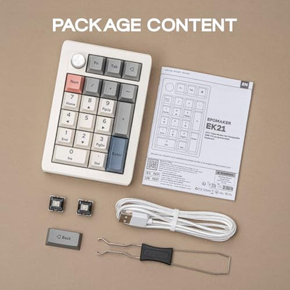 EPOMAKER EK21 VIA Gasket Number Pad w/ 1000mAh Battery, BT 5.0/2.4GHz/Wired | Hot-Swap Numpad with Aluminum Alloy knob, Programmable for Win/Mac/Gaming (Retro White, Zebra Switch) - color: Retro White, size: Zebra Switch