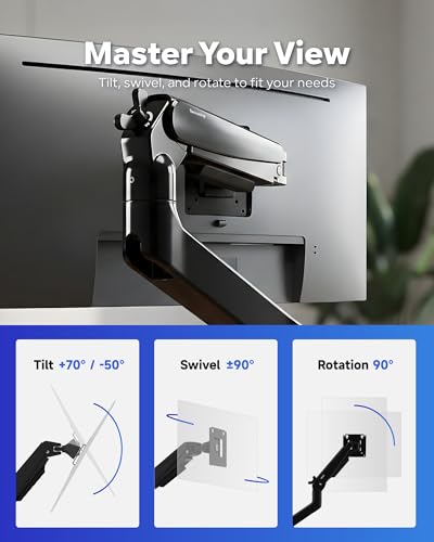 Single Monitor Arm, White Gas Spring Desk Mount for 17"-34" Screens, Holds Up to 26.5 lbs, VESA 75x75/100x100, C-Clamp & Grommet Base (Black)