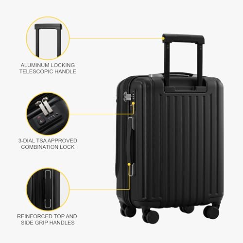 LEVEL8 Grace Hard Shell Carry on Luggage with Front Compartment, 20 Inch Expandable Suitcases with Wheels, Lightweight Carry-on Suitcase for Airplane, Tsa Lock, Black - color: Black, size: 20 Inch - EXT