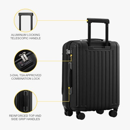 LEVEL8 Grace Hard Shell Carry on Luggage with Front Compartment, 20 Inch Expandable Suitcases with Wheels, Lightweight Carry-on Suitcase for Airplane, Tsa Lock, Black - color: Black, size: 20 Inch - EXT