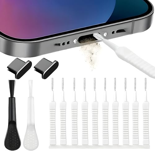 14Pcs USB-C Port Cleaning Kit, Multi-Function USB Type C Charging Port Cleaner Brush Set, Dust Removal Tool with 2 Dust Plugs for Android Phone Speaker, Laptop and Keyboard Ports