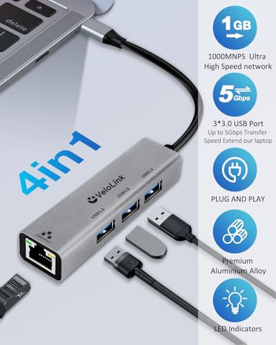 USB to Ethernet Adapter,Ethernet to USB,USBA to RJ45 for Nintendo Switch 2,Gigabit Ethernet Adapter, LAN Network for Laptop, MacBook,Chromebook,Surface, Desktop,PC and More (USB A with 3.0HUB)