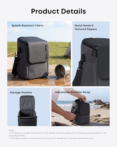 Anker Solar Generator SOLIX C300 with Protective Bag, 288Wh Portable Power Station, 300W (600W Surge), LiFePO4 Battery, 140W Two-Way Fast Charging, for Outdoor Camping, Traveling, and Emergencies - style: Protective Bag + C300