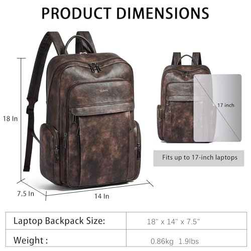 17 inch Laptop Backpack for Women, Leather Computer Backpack Purse - color: Coffee