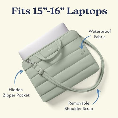Vandel 15-16 inch Laptop Carrying Case Sleeve w. Strap, Shoulder Bag Handle | Fits Macbook Air 15, Macbook Pro 16 Carrying Case, 16 in Laptop Computer Bag for Women,15.6 in HP, Dell Messenger - color: 3. Sage, size: 15-16 Inch