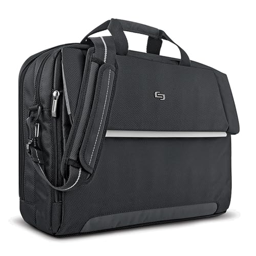 Solo New York Briefcase - Laptop Carrying Bag for Women & Men, Brief for Travel & Work, Divided File Compartment, Adjustable Shoulder Strap, Fits 17.3" Computer - Chrysler, Black