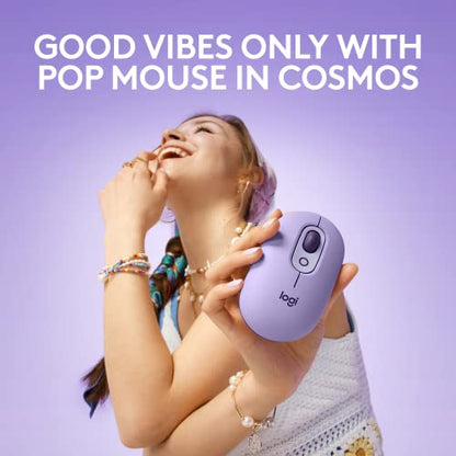 Logitech POP Mouse, Compact and Portable Wireless Bluetooth Mouse - Cosmos | Compact, portable, programmable buttons, easy-switch between up to 3 devices, for laptop, tablet, PC - color: Cosmos