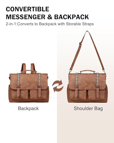 Messenger Bag for Women, 17L Leather Satchel Backpack Purse | Large Laptop Briefcase Multi Pocket Shoulder Bags, Spacious Compartments for Office, Travel, Work, Business, Daily Gift - color: 1 Brown Retro Style