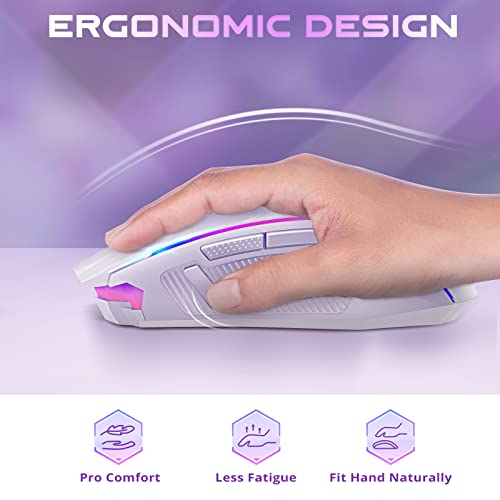 Redragon Wireless Gaming Mouse with RGB Backlit, 8000 DPI, with Fire Button, Macro Editing Programmable,70Hrs for Windows/Mac, Rechargeable, White, M910-WS - color: White, style: 2.4G/ Wired