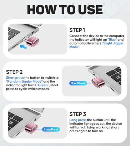 AUEDROT Metal Mouse Jiggler with Switch Button, 2 Jiggle Modes, USB-C Adapter, Rose Gold - color: Rose Gold