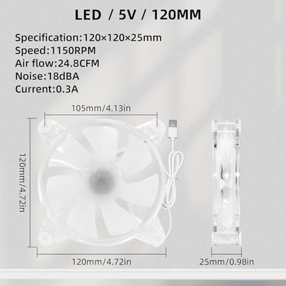 4.72" 120mm Small 5V USB Fan with Magnetic Screws Quiet LED PC Cooling Fan | with Vibrant Lighting and Portable USB Powered, for Laptop Mini PC TV Box Cabinet Server Electronic Devices A/V Equipment - size: 120mm