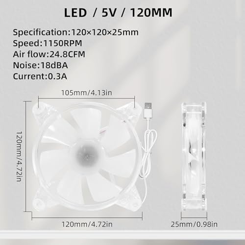 2PACK 4.72" 120mm 5V USB LED Fans with Magnetic Screws Small Cooling Fans | with Vibrant Lighting and Portable USB Powered, for Mini PC Router Cabinet Server A/V Equipment Play Station Ventilation - size: 240mm