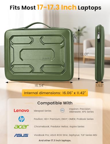 DOMISO Laptop Hard Case 17-17.3 inch Waterproof Shockproof Hard Shell Laptop Sleeve with Handle & Storage Pocket, Compatible with MacBook, HP, Dell, Green - color: Green, size: 17.3 inch
