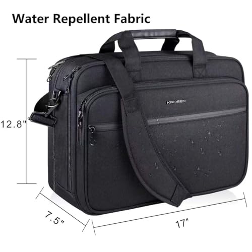KROSER Laptop Bag Premium Laptop Briefcase Fits Up to 17.3 Inch Laptop Expandable Water-Repellent Shoulder Messenger Bag Computer Bag for Travel/Business/Men/Women-Black