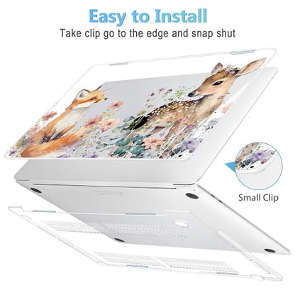 Mektron Case for MacBook Pro 16 Inch A2141 Cover 2019 Release 16" with Liquid Retina Display/Touch ID, Plastic Hard Shell with Keyboard Skin & Screen Protector & Dust Plug, Fox and Deer - color: Fox and Deer