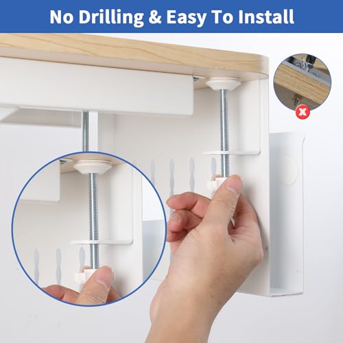LUKETURE Desk Side Storage, No Drill Laptop Mount with Pen Holder, Clamp-On | Fits Flat Edge Desks 0.3 to 2.8 Inches,Secure Grip on Wood, Glass, or Metal Surfaces Without Slipping - color: White(1 Tie)