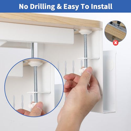 LUKETURE Desk Side Storage, No Drill Laptop Mount with Pen Holder, Clamp-On | Fits Flat Edge Desks 0.3 to 2.8 Inches,Secure Grip on Wood, Glass, or Metal Surfaces Without Slipping - color: White(1 Tie)