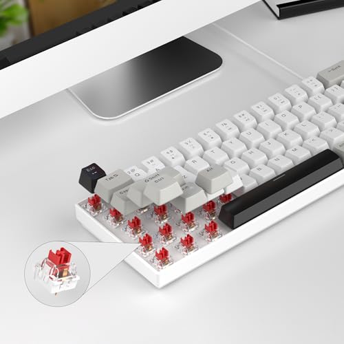 MageGee Portable 60% Mechanical Gaming Keyboard, MK-Box LED White Backlit Compact 68 Keys Mini Wired Office Keyboard with Red Switch for Windows Laptop PC Mac - Grey - color: White Grey/Red Switch