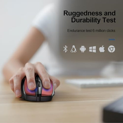 TECKNET Wireless Mouse (2.4G & BT5.0/3.0) Silent 4800 DPI Computer USB A & Bluetooth Mouse 6 Buttons, Wide Compatibility - Red - color: Red