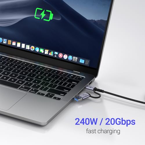 20Gbps Android Auto USB C Cable 1ft 2pack，2-in-1 USB C CarPlay Cable | 240W Fast Charge 20Gbps Data Transfer , Compatible with iPhone 17 15 Pro Max, Galaxy S23, Pixel 9 Pro XL - color: Silver, size: 1ft,1ft