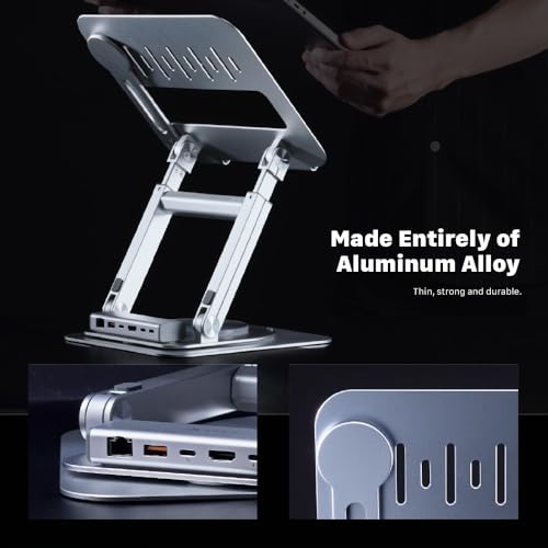 ADAM ELEMENTS Hub Stand Ultra - 6-in-1 Magnetic Detachable USB-C Hub & Ergonomic Laptop Stand, Foldable 4K HDMI Docking Station for MacBook Pro/Air M4 M3 M2 M1, iPad & 17" Laptops - color: Silver