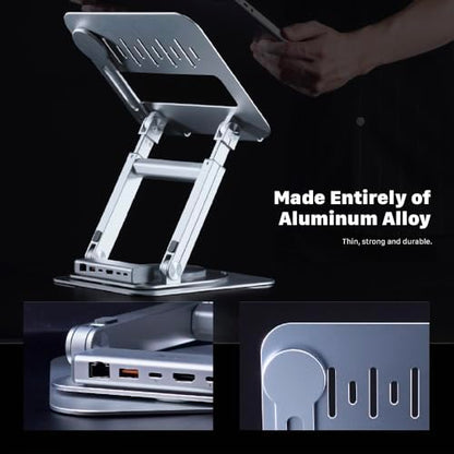 ADAM ELEMENTS Hub Stand Ultra - 6-in-1 Magnetic Detachable USB-C Hub & Ergonomic Laptop Stand, Foldable 4K HDMI Docking Station for MacBook Pro/Air M4 M3 M2 M1, iPad & 17" Laptops - color: Silver