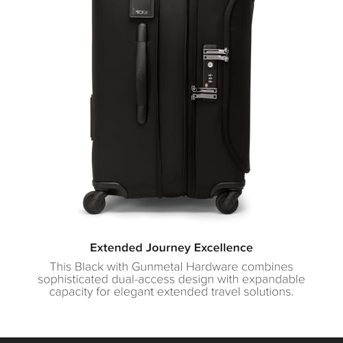TUMI - Voyageur Leger 4 Wheeled Luggage - Women's Lightweight and Spacious, Sleek Silhouette, Durable Premium Suitcase - 26" Medium Dual Access Expandable Checked, Black with Gunmetal Hardware - color: BLACK/GUNMETAL, style: 26" Short Trip Expandable Pack