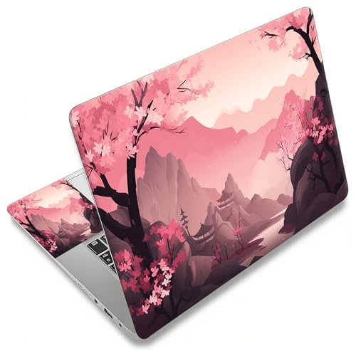 Laptop Skin Sticker Decal, Universal Reusable Vinyl Laptop Cover for 12" 13" 13.3" 14" 15" 15.4" 15.6" Notebook PC, Reusable Waterproof Scratch-Resistant with 2 Wrist Pads,Art Oriental Cherry - color: Art Oriental Cherry