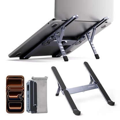 Portable Laptop Stand, Foldable Laptop Riser for Desk, 6-Level Adjustable Ergonomic Computer Stand, Premium Aluminum Alloy Notebook Holder Compatible with 10-17 Inch Laptops & Tablets - color: GREY