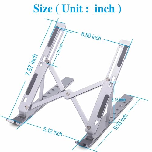 Portable Laptop Stand, Aluminum Laptop Stand for Desk Ergonomic 6 Angles Adjustable Anti-Slip Computer Stand, Metal Laptop Riser Holder Compatible with All Laptops and iPad, Sliver - color: Sliver