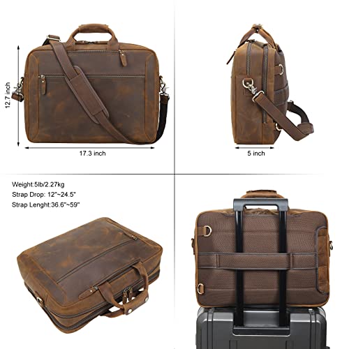 TIDING Vintage Leather 15.6" Laptop Briefcase Convertible Backpack for Men | Large 3 in 1 Business Work Handbag Brown Travel Crossbody Shoulder Bag - color: Brown