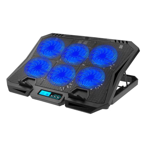 Laptop Cooling Pad 15.6 Inch with 6 Fans, Quiet USB Powered Laptop Cooler Stand for Gaming and Office Use, Adjustable Speed Blue LED Fan Cooling Base