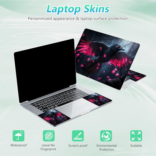 Laptop Skin Sticker Decal 12"-15.6" Universal Laptop/Notebook/Netbook Vinyl - Waterproof Scratch Resistant,Fits HP Dell Lenovo MacBook,2 Free Wrist Pads,Easy Apply & Remove,Crow Pink Forest - color: Crow Pink Forest