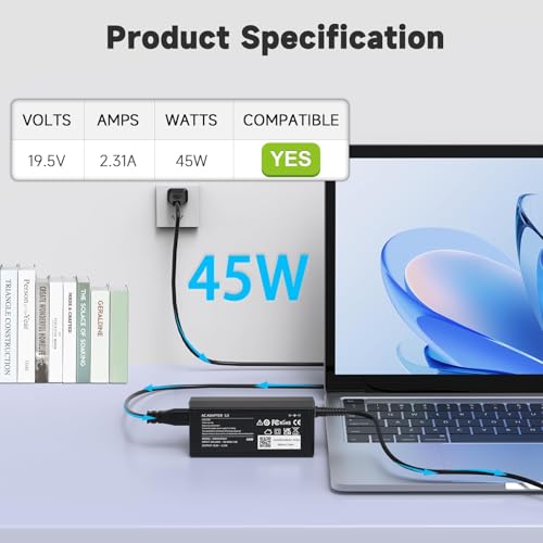 45W 19.5V Laptop Charger Compatible with HP Stream 11 13 14; Compatible with Pavilion x360 11 13 15; Probook Smart Blue Tip 4.5mm Power Supply Cord