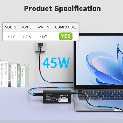 45W 19.5V Laptop Charger Compatible with HP Stream 11 13 14; Compatible with Pavilion x360 11 13 15; Probook Smart Blue Tip 4.5mm Power Supply Cord