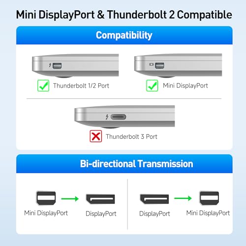 Cable Matters 2-Pack 8K Mini DisplayPort to DisplayPort 1.4 Adapter | 8K@60Hz / 4K@240Hz, Thunderbolt 2 and Thunderbolt Ports Compatible, 32.4Gbps, Mini DP to DP 1.4, Black - size: 2-Pack