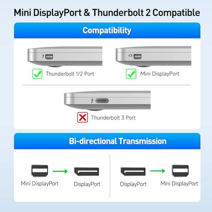 Cable Matters 2-Pack 8K Mini DisplayPort to DisplayPort 1.4 Adapter | 8K@60Hz / 4K@240Hz, Thunderbolt 2 and Thunderbolt Ports Compatible, 32.4Gbps, Mini DP to DP 1.4, Black - size: 2-Pack