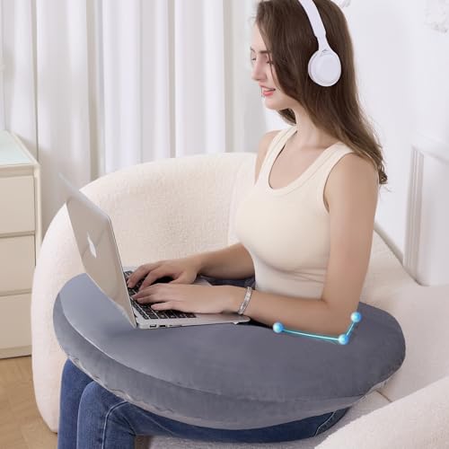 Reading Pillow for Gaming, Lap Desk Pillow Crochet Pillow Ergonomic Arm Support for Sitting in Bed or Couch, Pain Relief and Fatigue for Gaming, Reading, Crocheting, Playing & Working - color: Grey