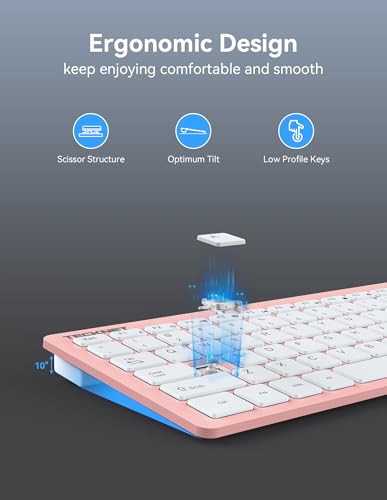 TECKNET 2.4G Wireless Keyboard - Mini Compact Keyboard with Media Hotkeys, 12-Month Battery Life, Compatible with PC, Desktop, Laptop, Smart TV - Pink - color: Pink