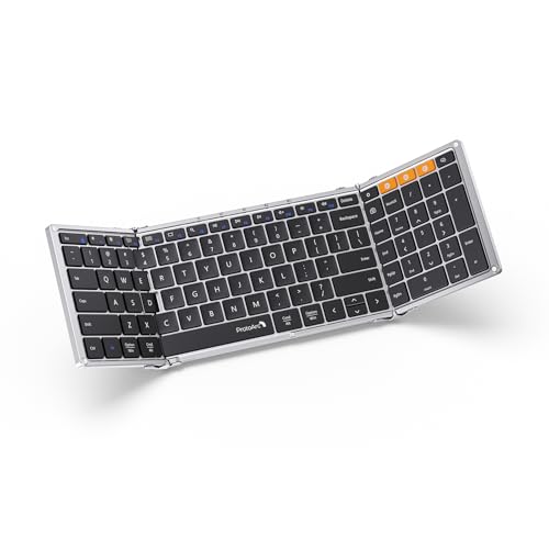 ProtoArc XK01 Full-Size Foldable Bluetooth Keyboard for Travel, Silver | 105 keys, number pad, 0.65in keycaps, 3-device Bluetooth 5.1 switching, USB-C charging, for laptop tablet phone - color: Black Silver