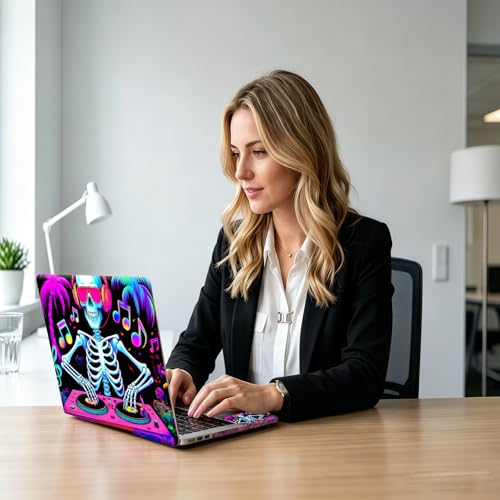 Neon DJ Skeleton Party Universal Laptop Skin Sticker 3PCS, Protective Decal Trim-to-Fit 11.6" 13.3" 14" 15.6" Laptop Vinyl Cover, Removable Anti-Scratch Computer Decal Protector - color: Neon DJ Skeleton Party