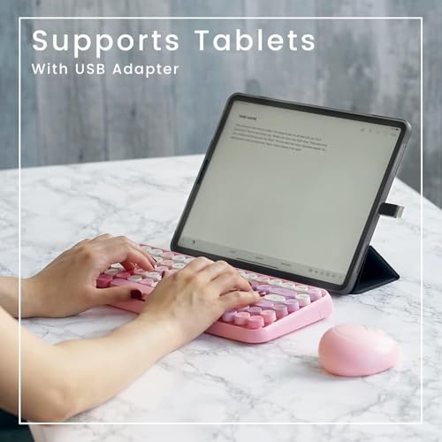 Perixx PERIDUO-713 Wireless Mini Keyboard and Mouse Combo, Retro Round Key Caps, Pastel Pink, US English Layout - color: Pink