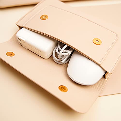 PU Leather Laptop Sleeve Compatible with 15.3 inch MacBook Air 2023 2024, Surface Book 13.5, Surface Laptop Studio - Beige - color: Beige, size: 14-15 Inch
