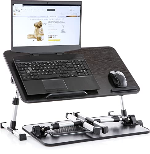 Husband Pillow - Lap Desk Black Large Wood Top - Fits Up to 17" Laptop - with Dual Cushion, Wrist Rest & Built-in Mouse Pad, Portable Laptop Stand for Bed, Multifunctional Slot for Tablet, Pen & Phone - color: Black, size: Large