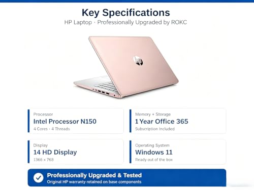 Customized Elite HP 14" HD Laptop, 4GB, 128GB, Intel 4-Core, 1-Year Office | Windows 11 | RAM Upgradable to 16GB | 1-Year Microsoft 365 & 1TB Cloud Storage | Rose Gold | Retains HP Warranty