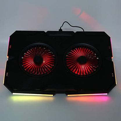 RGB Laptop Pad with Dual Silent Fans, Gaming Laptop Cooler Stand with 7 s Height Adjustment, 2 USB Ports and RGB ing for 14in to 17in Lap, y Panel